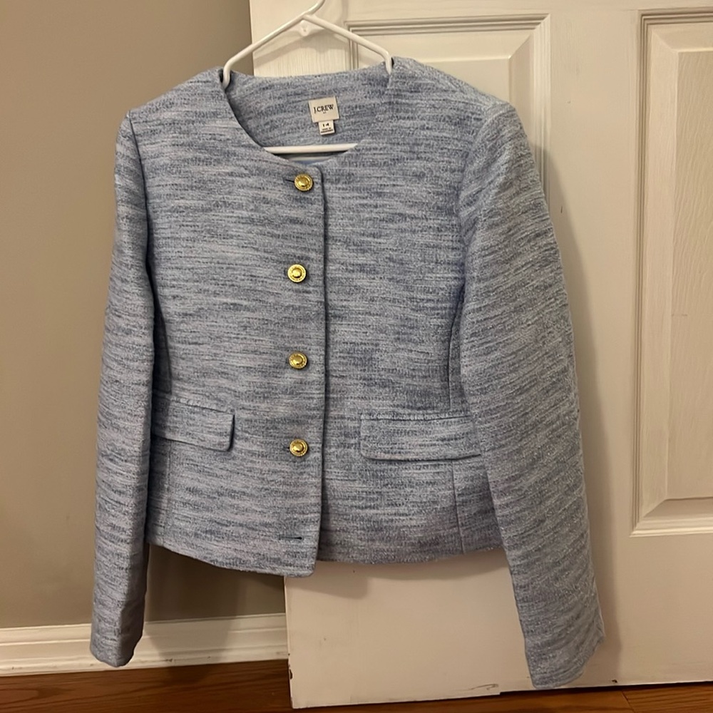 NWT J Crew Cropped Baby Blue Tweed Blazer
